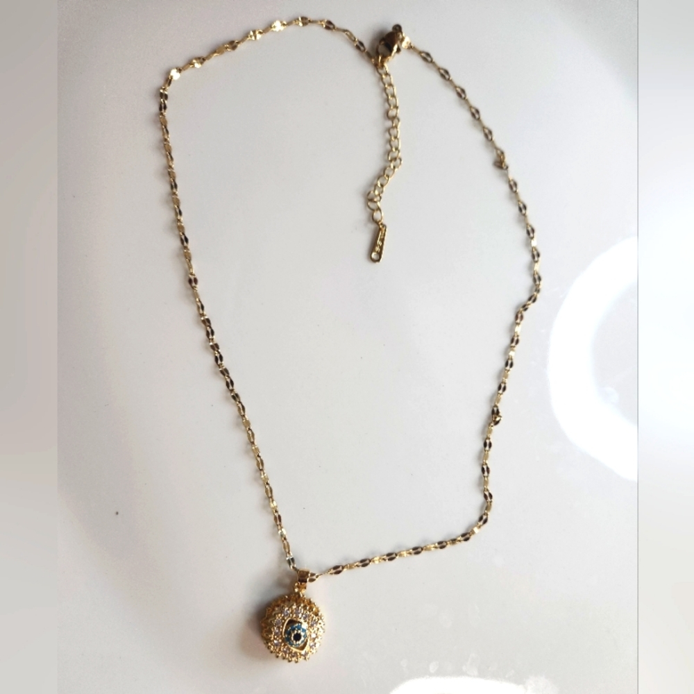 GOLD PLATED OVER STAINLESS STEEL EVIL SPINNING EYE NECKLACE 👁 ✨️